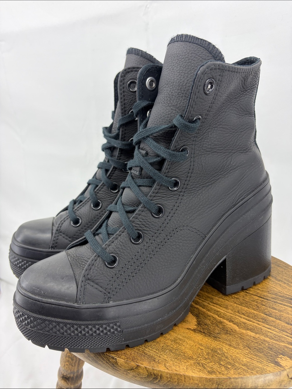 Converse Womens Chuck 70 De Luxe Heel Black Leather High-Top Platform Boots, 7.5